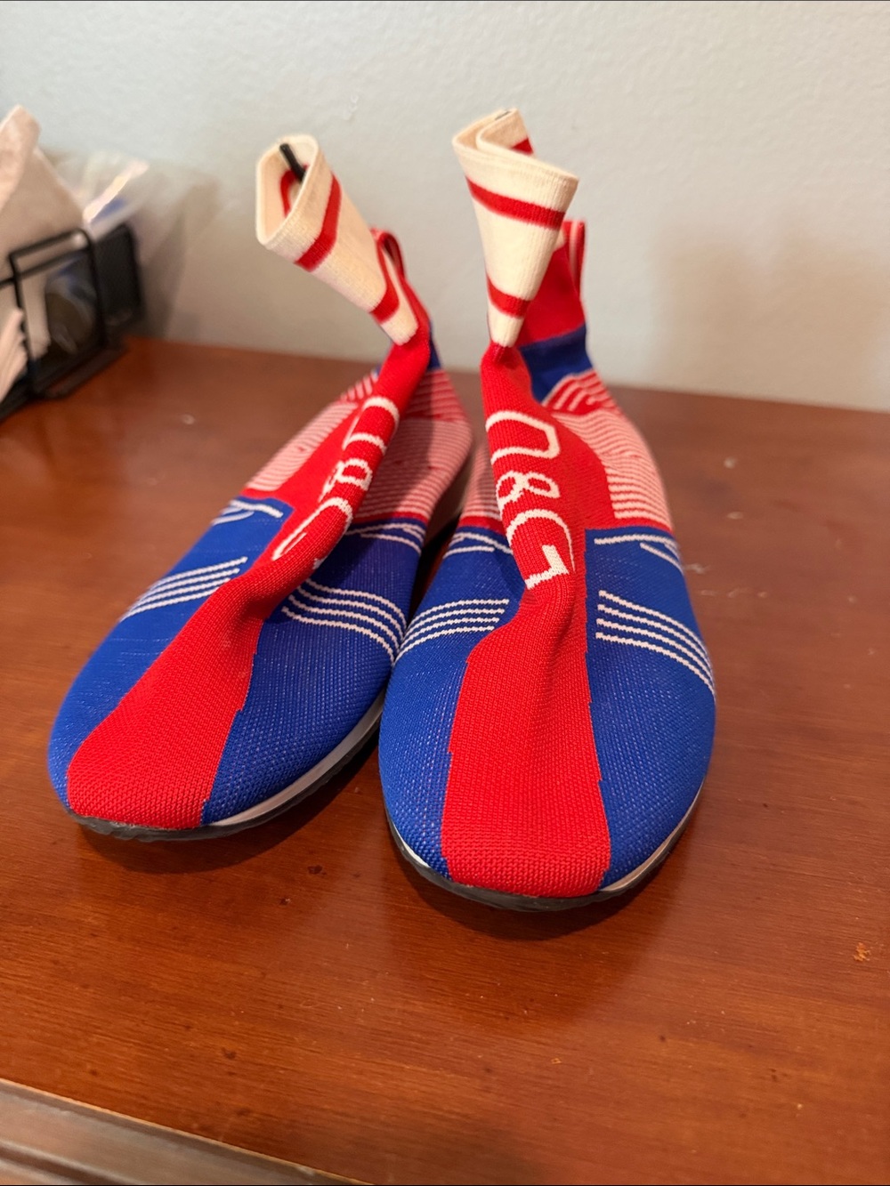 Dolce & Gabbana Red and Blue Knit Slip-On Sneakers